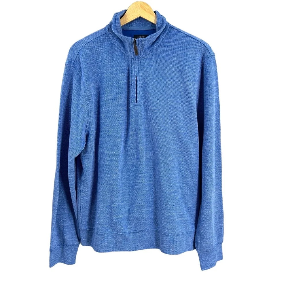 J.Crew Authentic Fleece 1/4 Zip Pullover Blue Heather‎ Cotton Blend Medium
